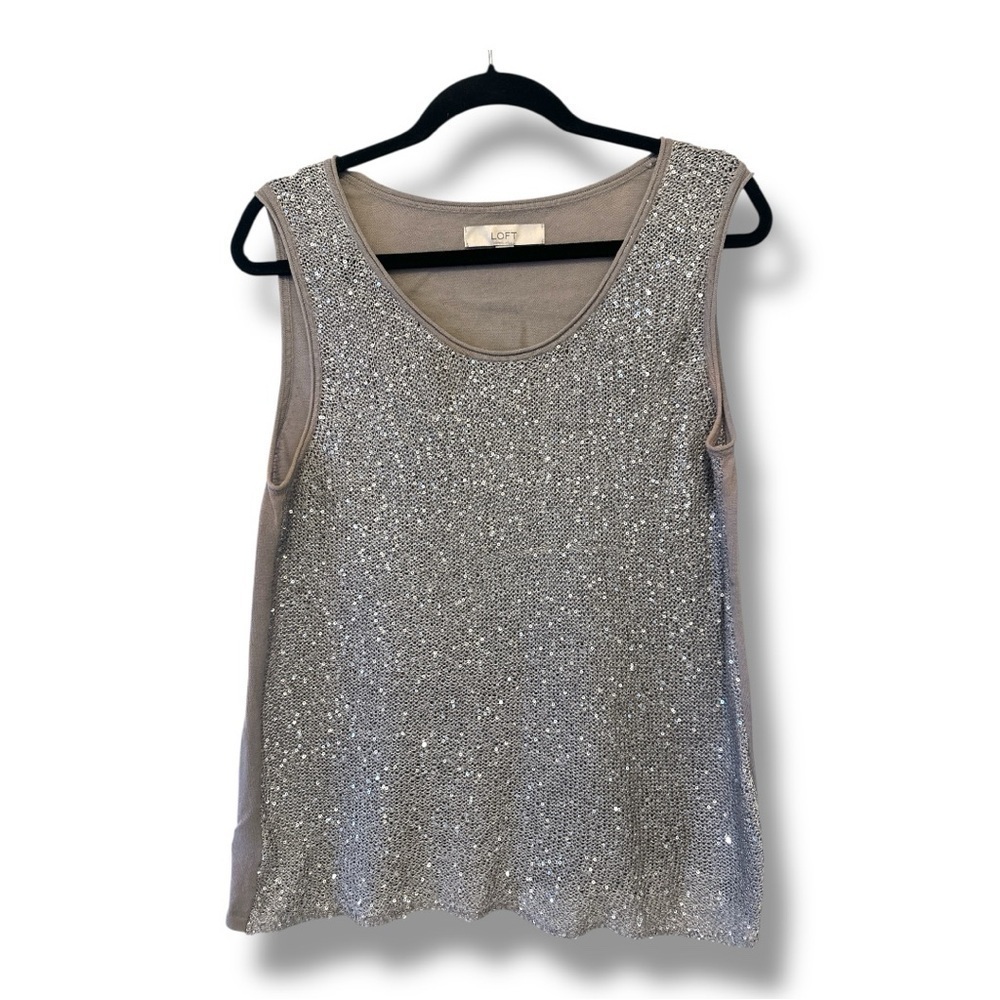 LOFT Woven Silver Sequin Women's Top - Picture 2 of 6